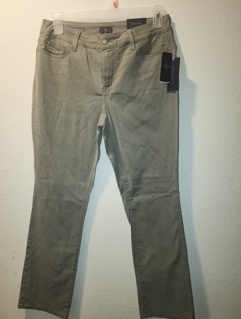 NYDJ Marilyn Straight Jeans 12P Petite Olive Green NWT